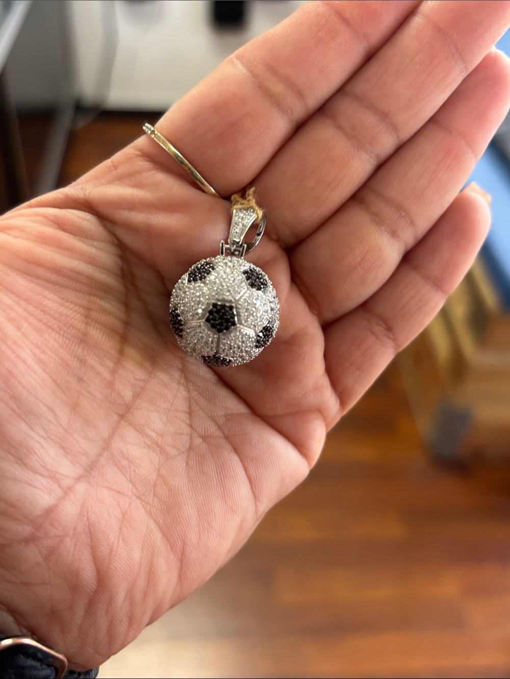 Soccer Ball Pendant Necklace - Black & White Crystal Charm